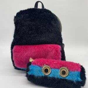 Betsey Johnson Kitsch Trolls XOXO Hot Pink Fur Backpack & Pencil Box 2 Pieces